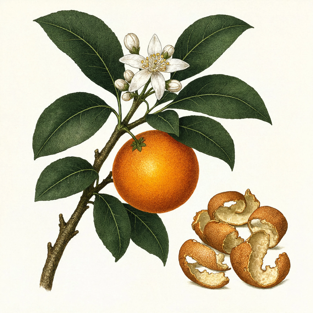 Dried Orange Peel botanical illustration