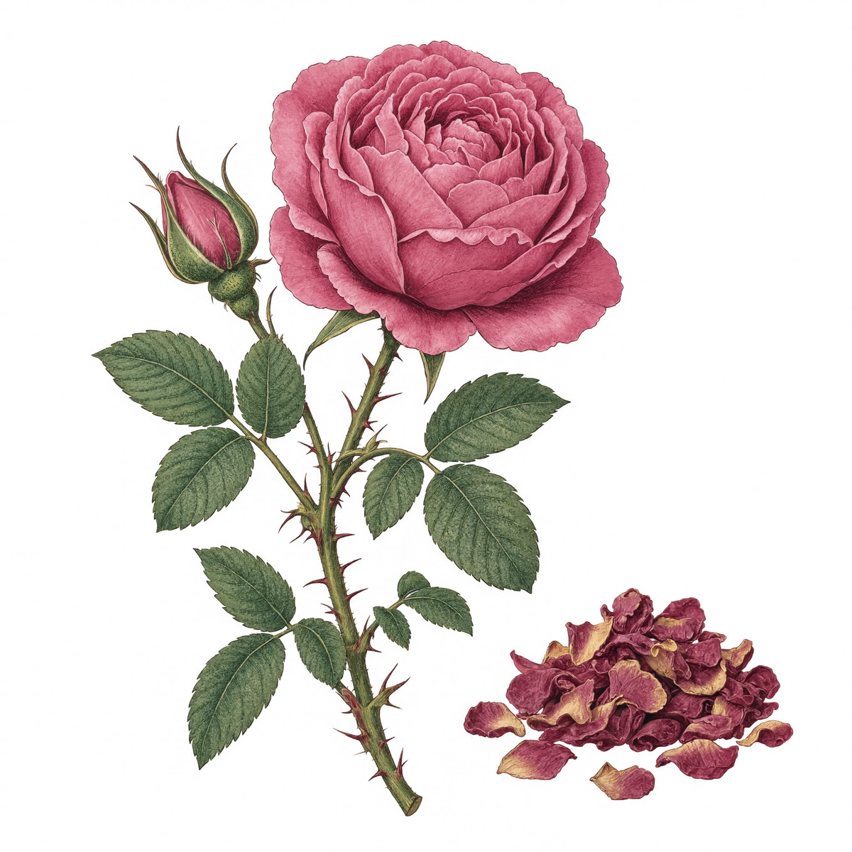 Rose petals botanical illustration