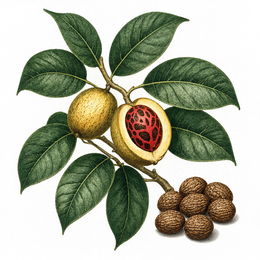 Nutmeg botanical illustration