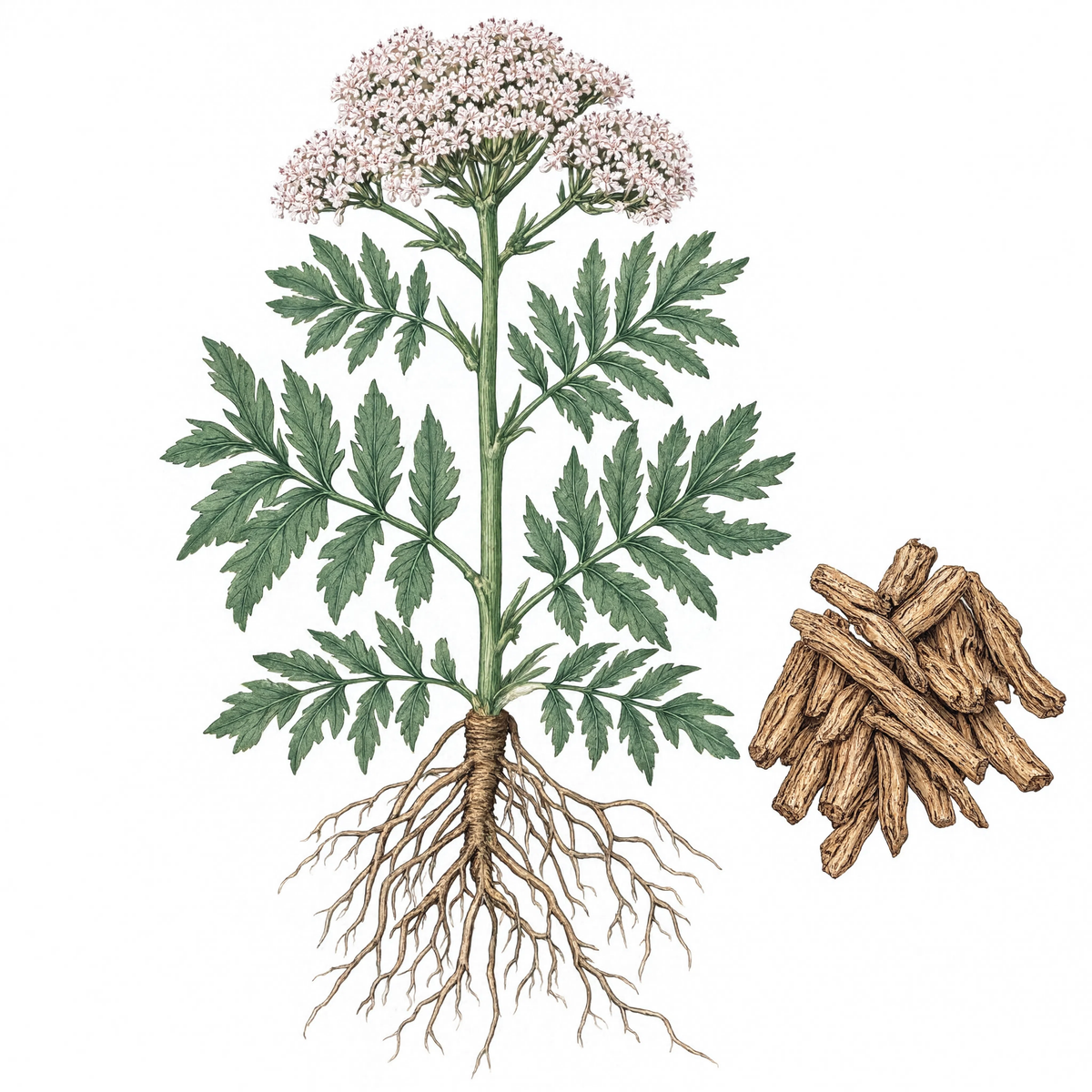 Valerian Root botanical illustration