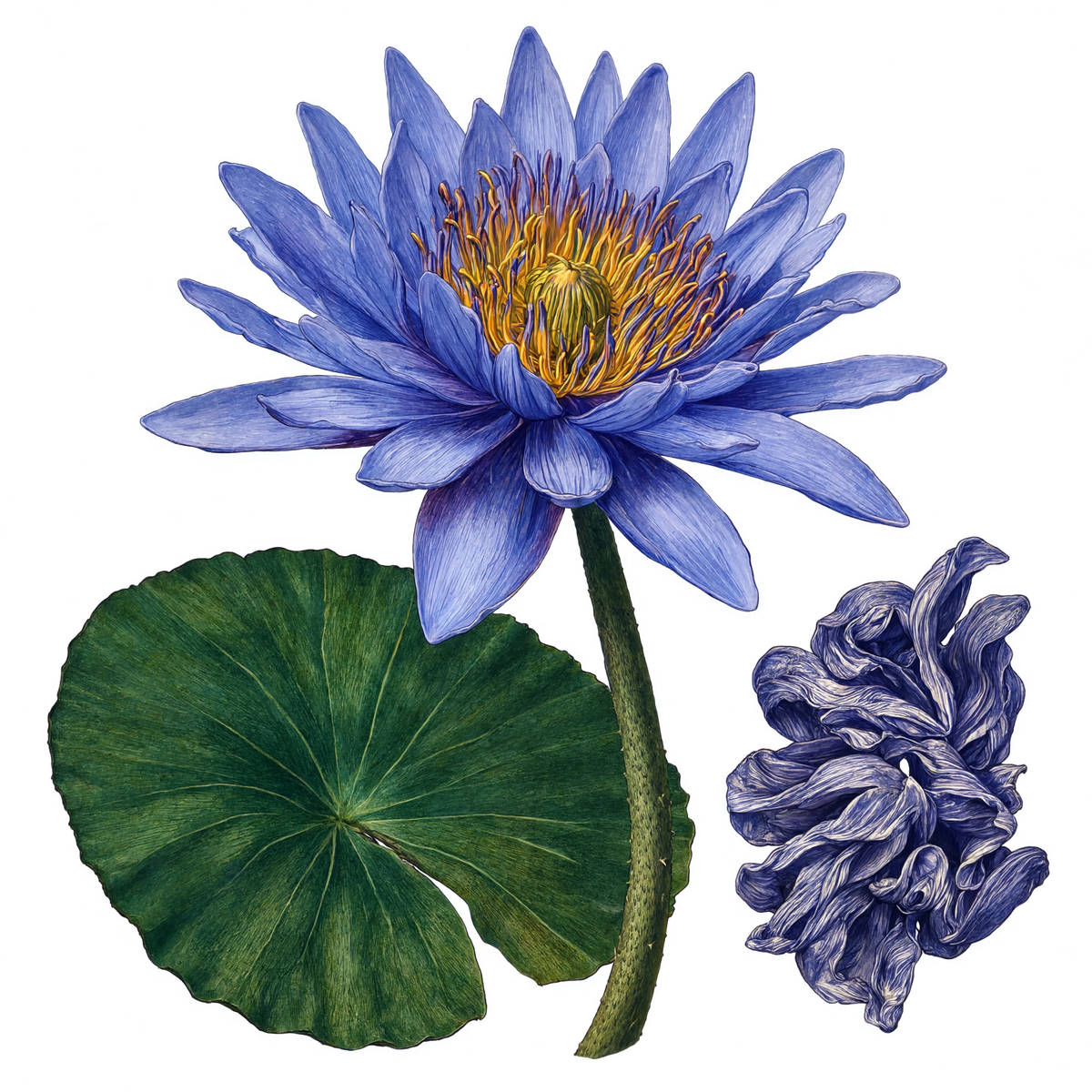Blue Lotus Flower botanical illustration