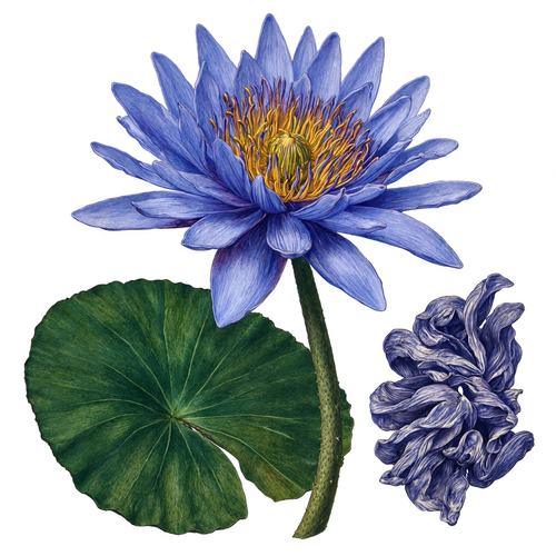 Blue Lotus Flower botanical illustration