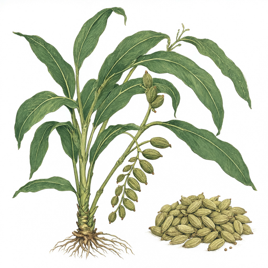 Cardamom Pods botanical illustration