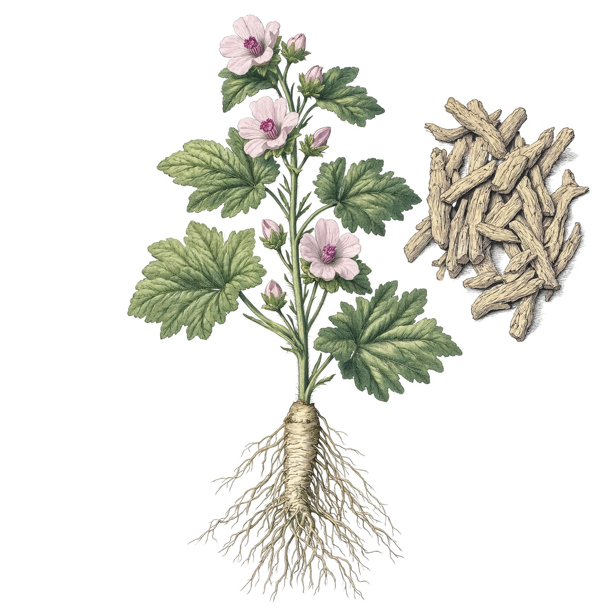 Marshmallow Root botanical illustration